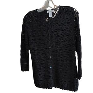 Northern Reflections Black Crochet Knit Cardigan Women’s Open Button Up Sweater